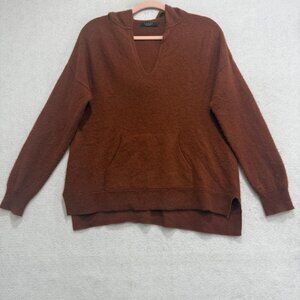 Lusso Cashmere Sweater Womens Large Brown 100% Cashmere Hooded V Neck Pullover